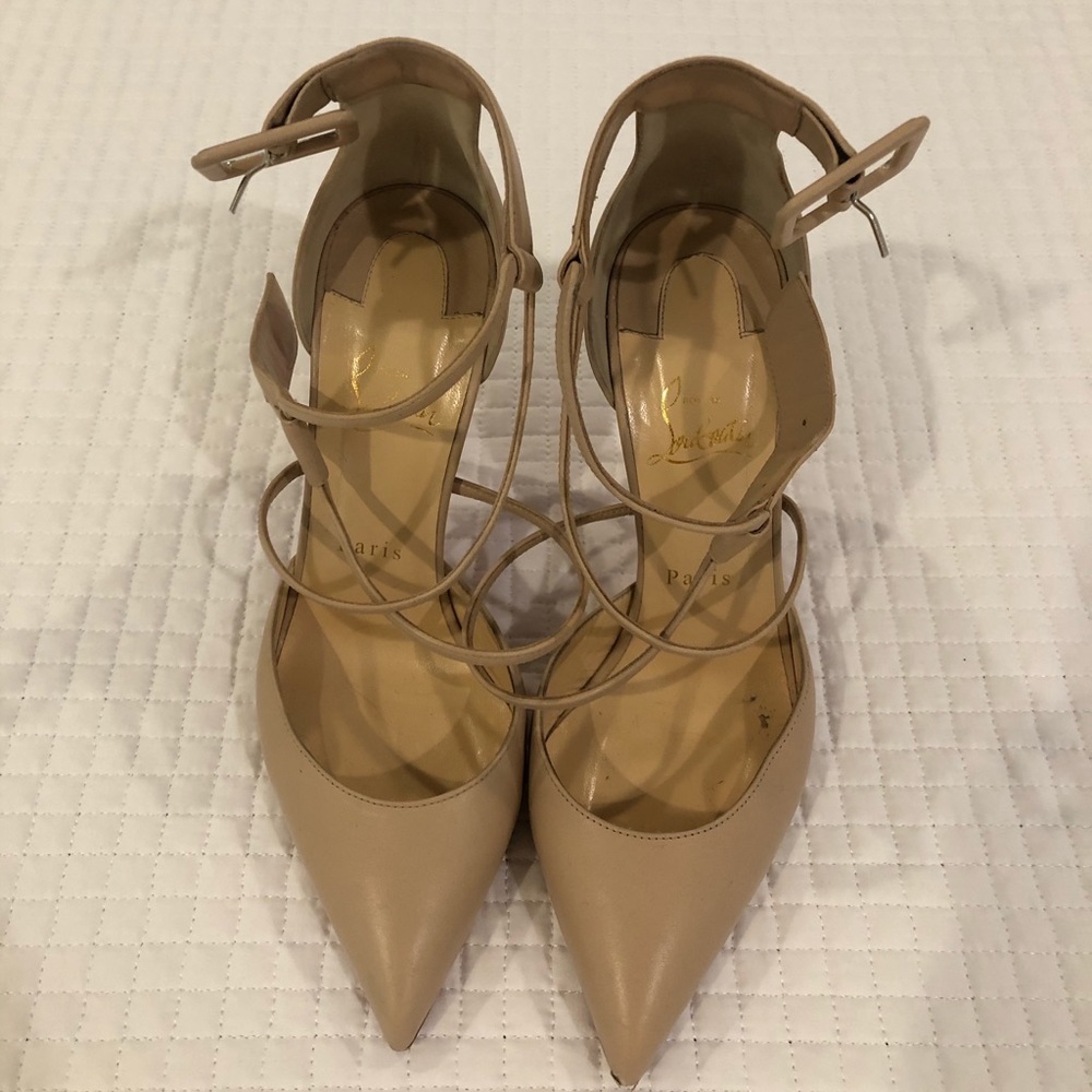 Christian Louboutin Nude Beige Pointed Toe Strappy Heels